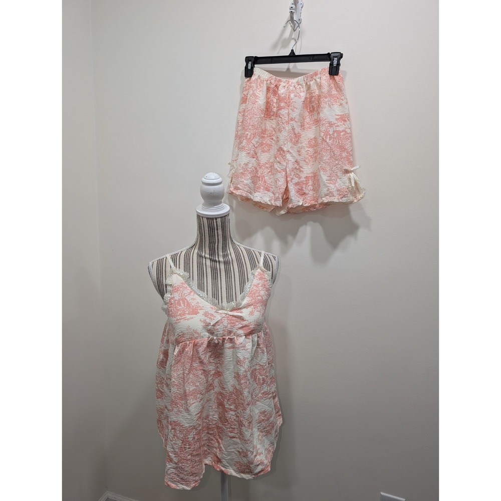 Pink & Ivory French Toile Inspired Pajama Set Size Small Coquettish Sweet